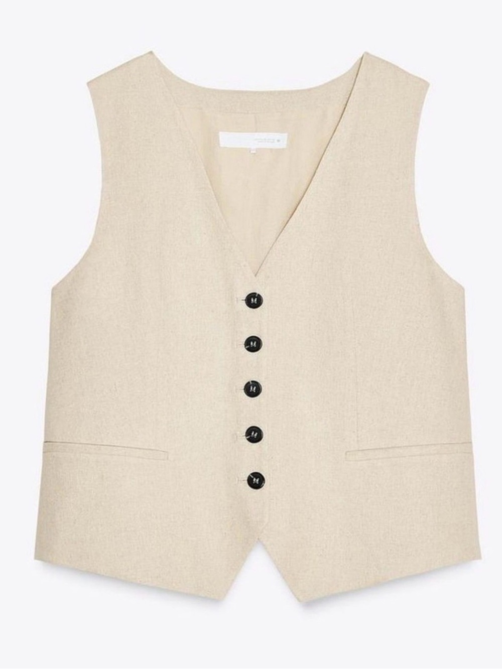 Zara Cream Button Front Vest Linen Feel Tailored Waistcoat Top